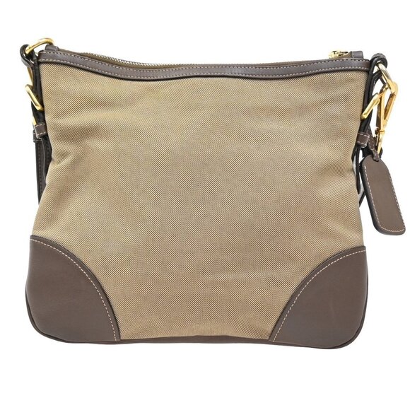 PRADA Logo Jacquard Crossbody Shoulder Bag Canvas Leather Brown - Picture 3 of 13